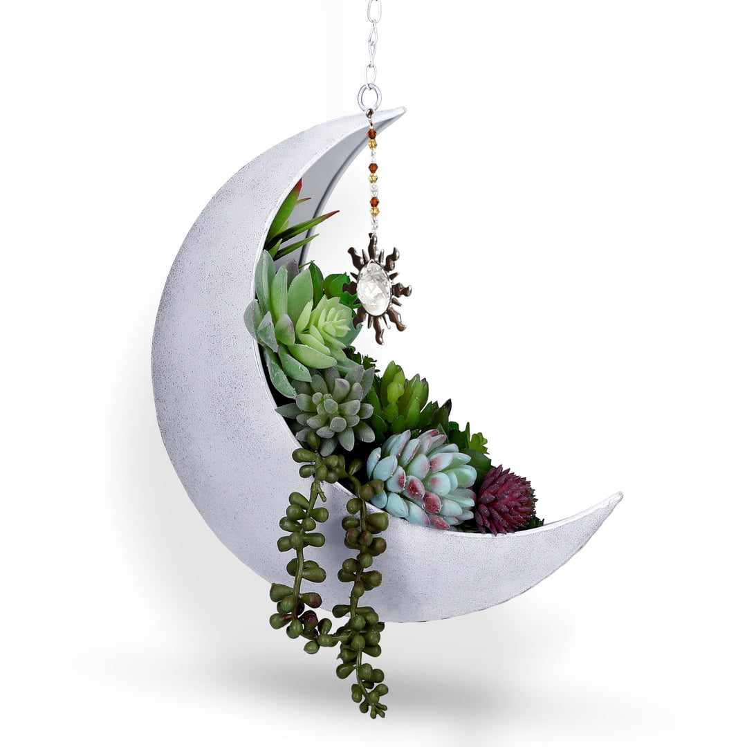Hanging Moon Planter- Rustic White- Moon Room Decor - Crescent