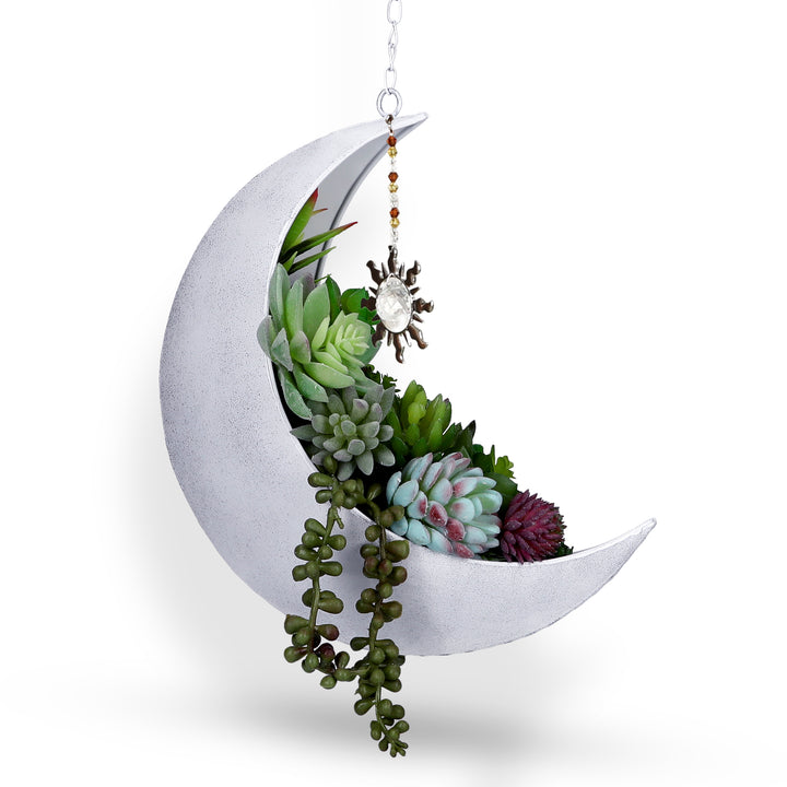 Hanging Moon Planter- Rustic White- Moon Room Decor - Crescent