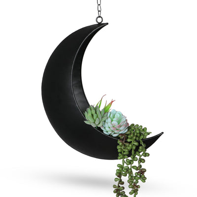 Hanging Moon Planter- Black- Moon Room Decor - Crescent Moon Planter Oakadoaks
