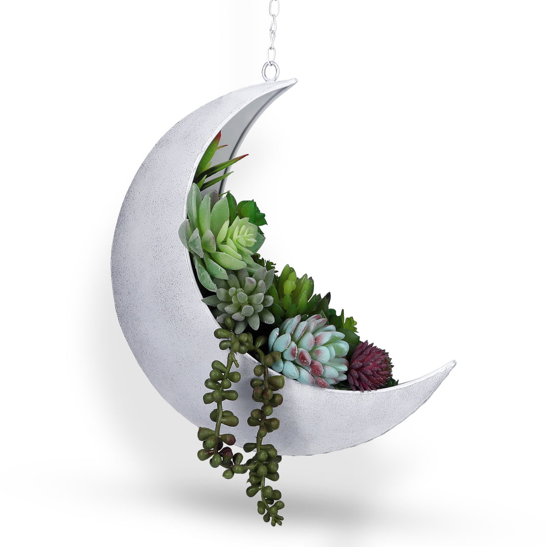 Hanging Moon Planter- Rustic White- Moon Room Decor - Crescent