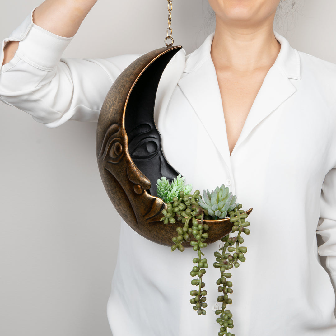 Hanging Moon Face Planter - Moon Room Decor - Crescent Moon