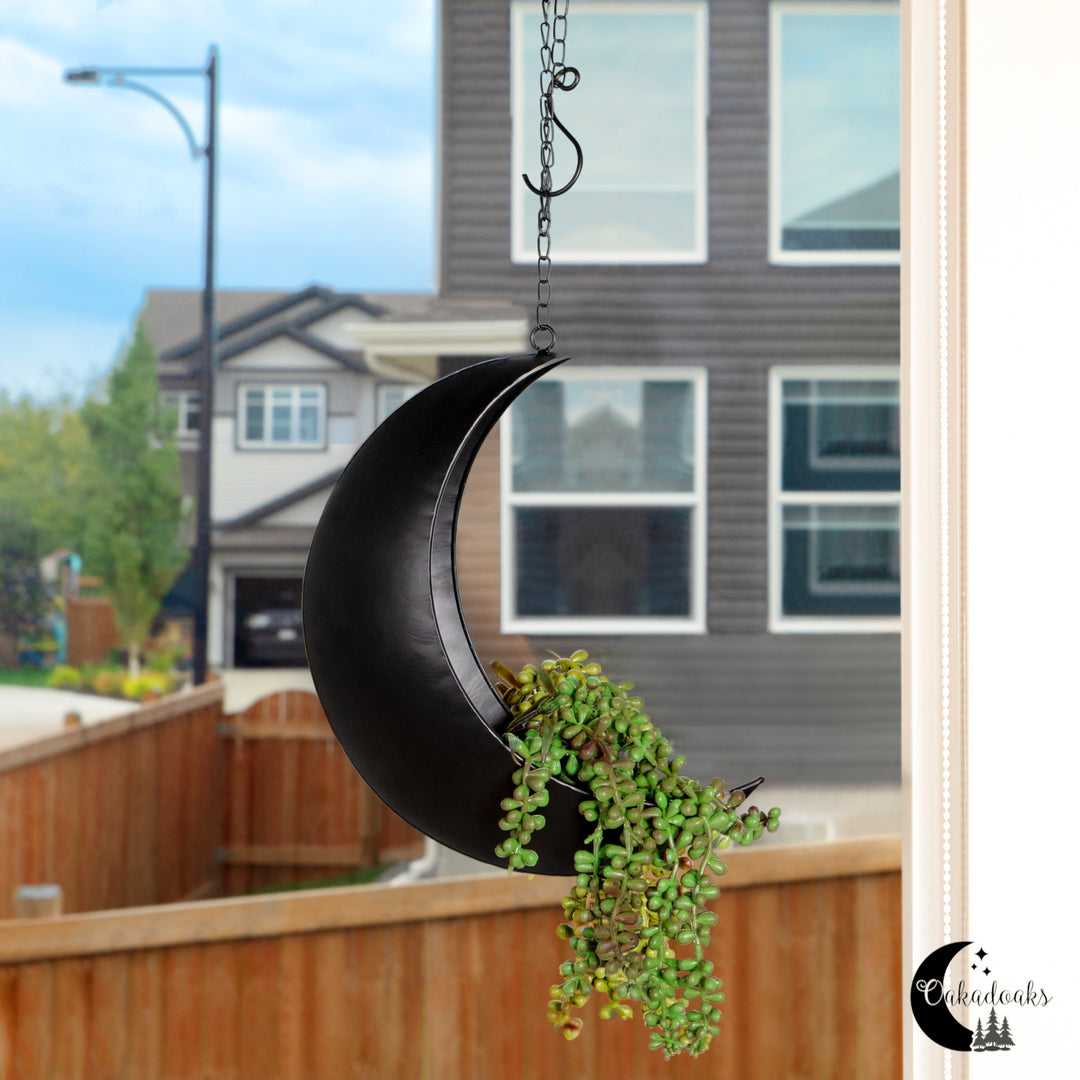 Hanging Moon Planter- Black- Moon Room Decor - Crescent Moon