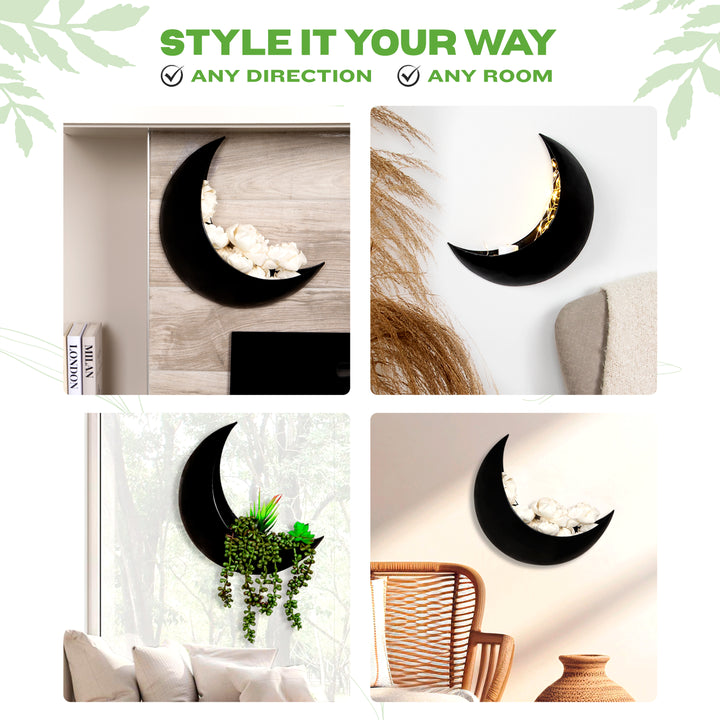 Black Wall Planter - Window Moon Planter® - Boho Planters for