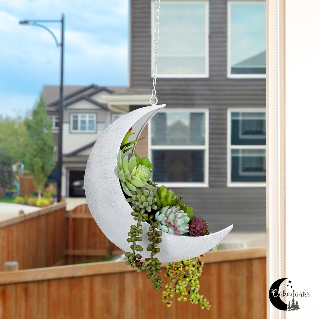 cb2 hanging planter Oakadoaks Hanging Moon Planter -14Pcs Artificial Succulents
