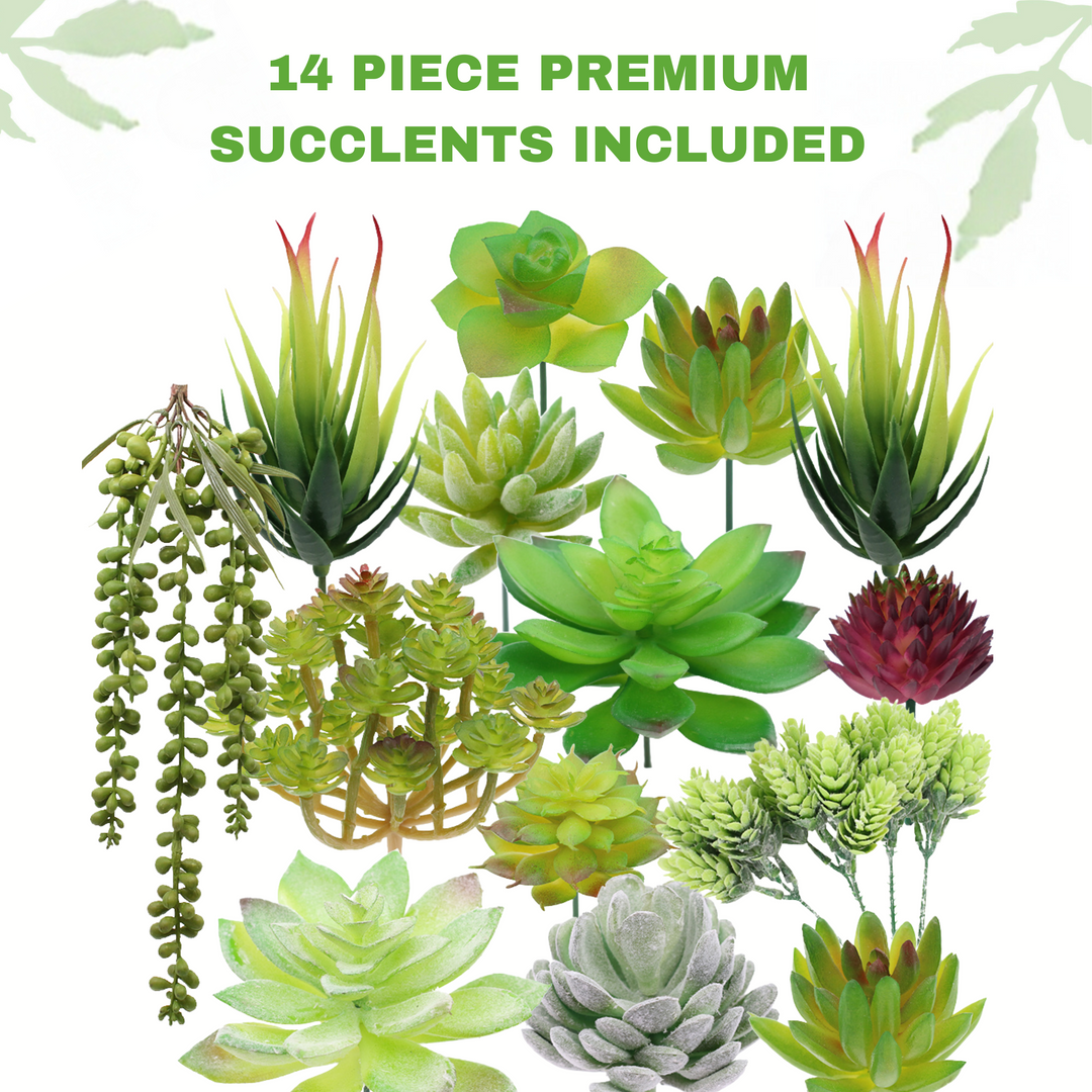 artificial large succulents 14-Piece Premium Artificial Succulents – Faux Succulent Plants for Hom –  Oakadoaks