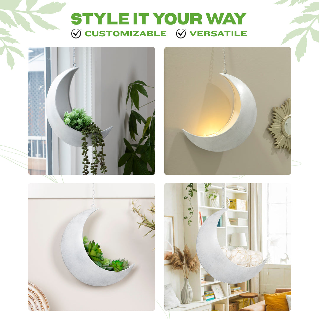 crescent hanging planter Oakadoaks Hanging Moon Planter -14Pcs Artificial Succulents