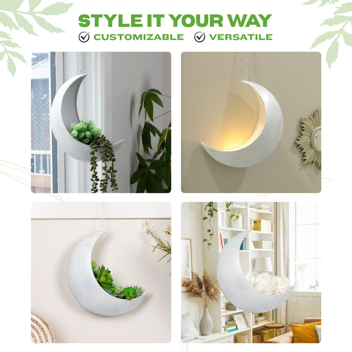 crescent hanging planter Oakadoaks Hanging Moon Planter -14Pcs Artificial Succulents