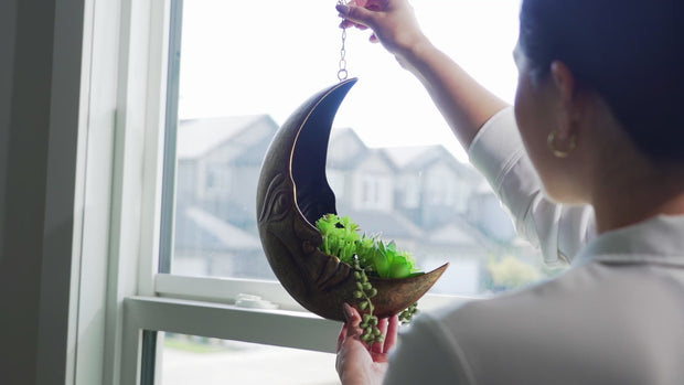 moon shaped hanging planter Hanging Moon Face Planter - Moon Room Decor